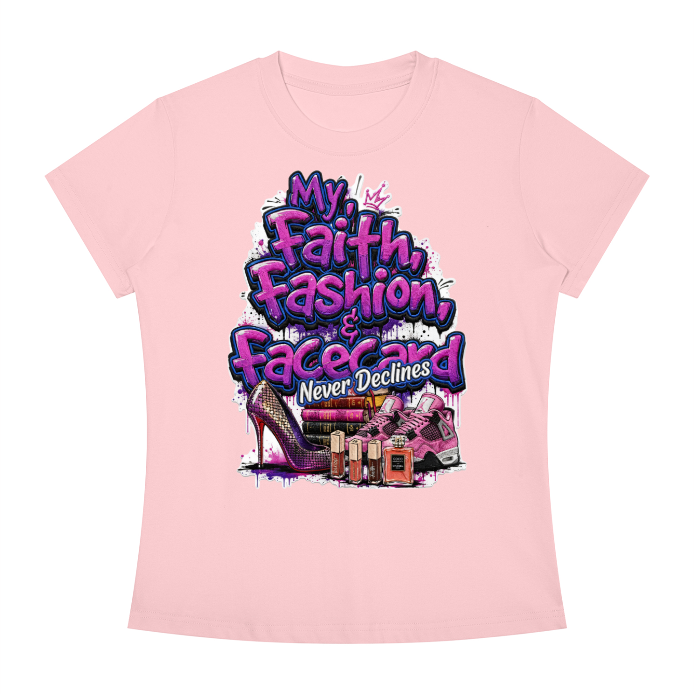FAITH, FASHION, FACECARD Women's Slim Fit Crewneck T-Shirt