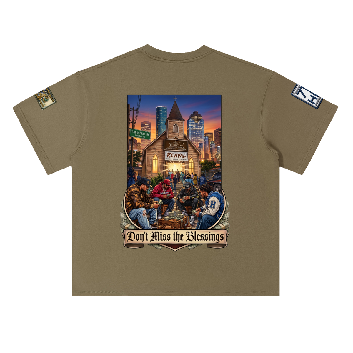"BLESSINGS OVER BAG" Heavyweight Drop Shoulder Cotton T-Shirt