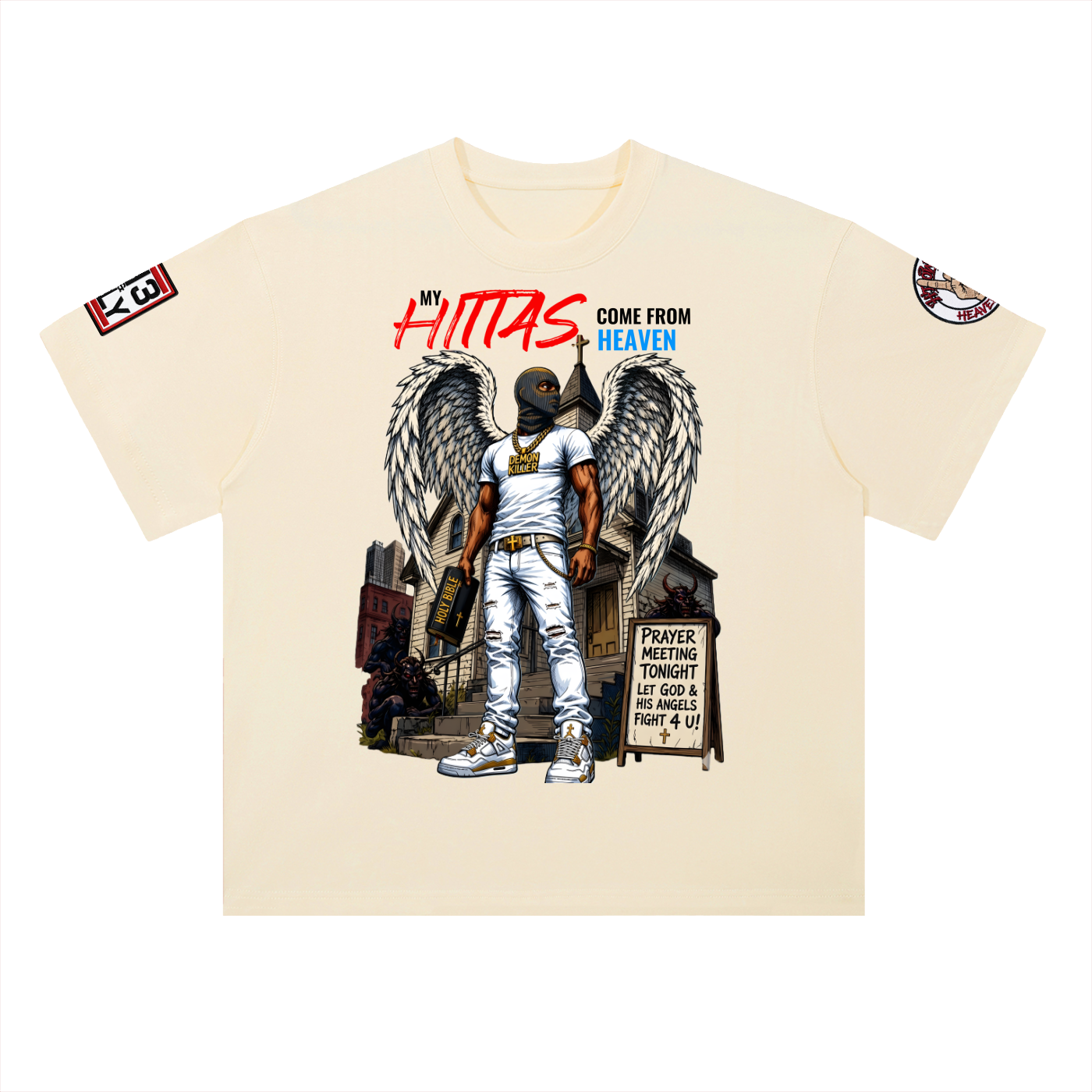 "MY HITTAS COME FROM HEAVEN" Heavyweight Drop Shoulder Cotton T-Shirt