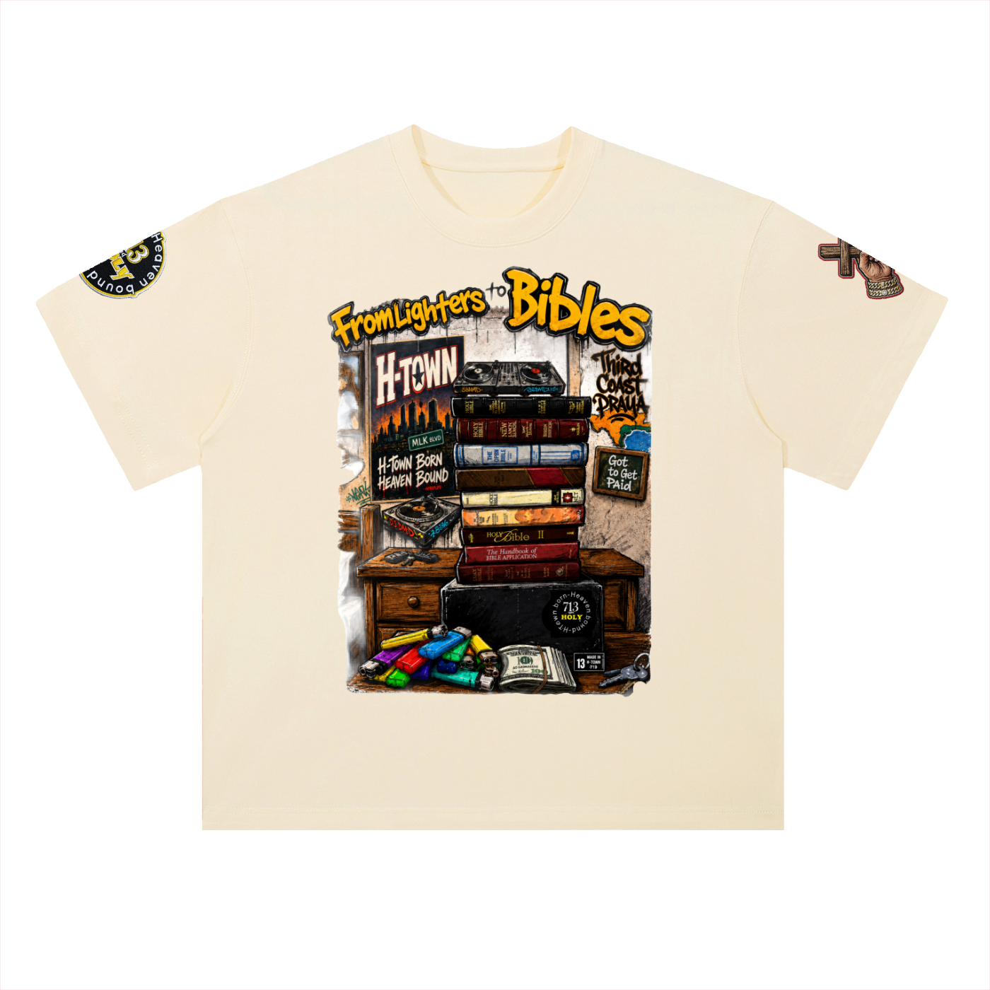 "FROM LIGHTERS TO BIBLES" Heavyweight Drop Shoulder Cotton T-Shirt