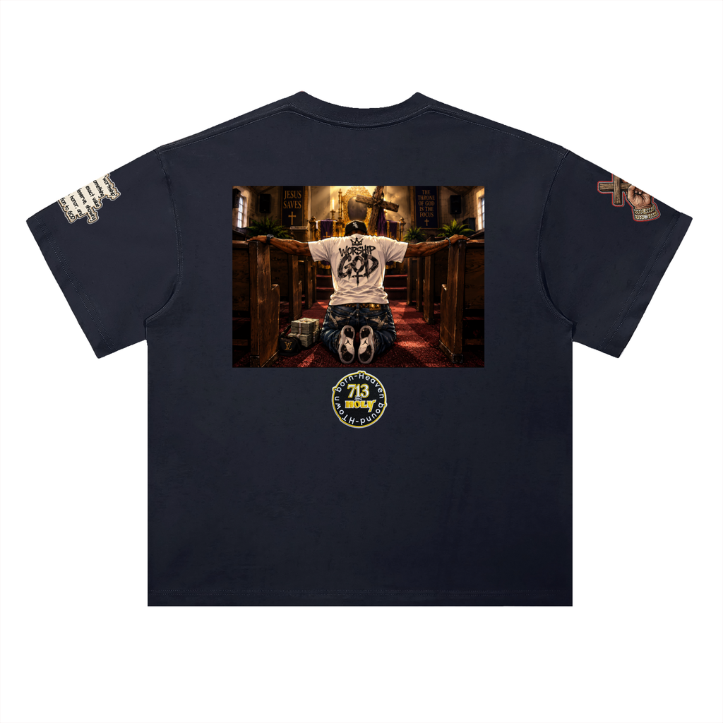 "I WORSHIP" Heavyweight Drop Shoulder Cotton T-Shirt