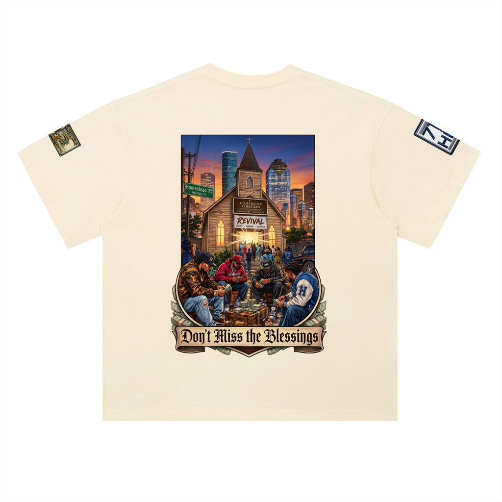 "BLESSINGS OVER BAG" Heavyweight Drop Shoulder Cotton T-Shirt
