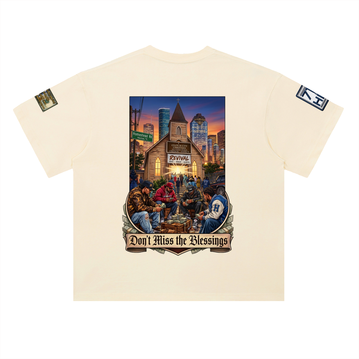 "BLESSINGS OVER BAG" Heavyweight Drop Shoulder Cotton T-Shirt