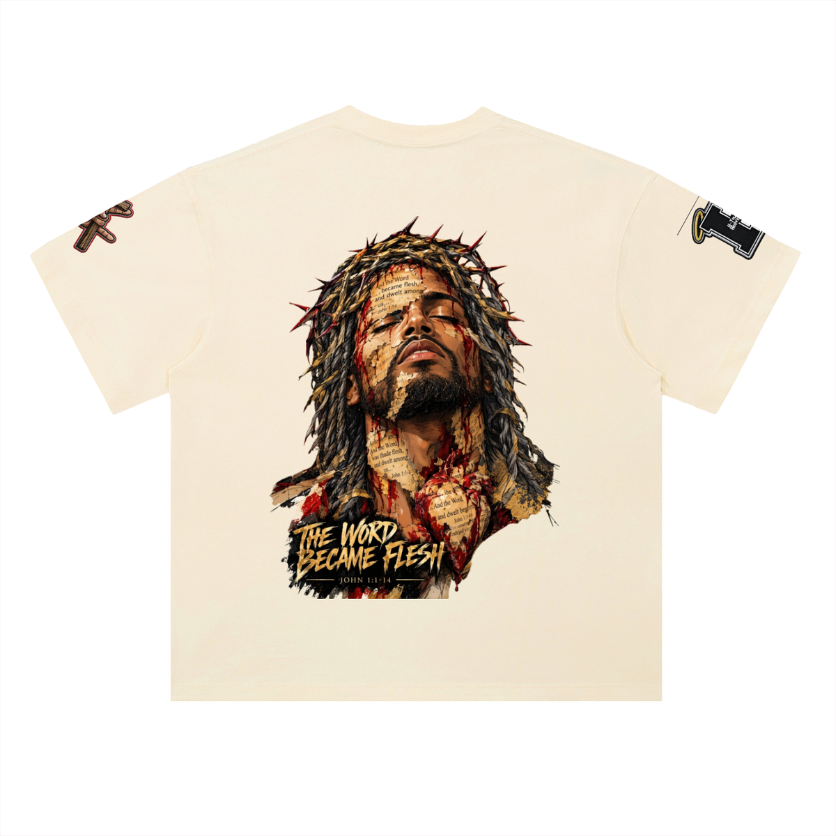 "THE WORD BECAME FLESH" Heavyweight Drop Shoulder Cotton T-Shirt