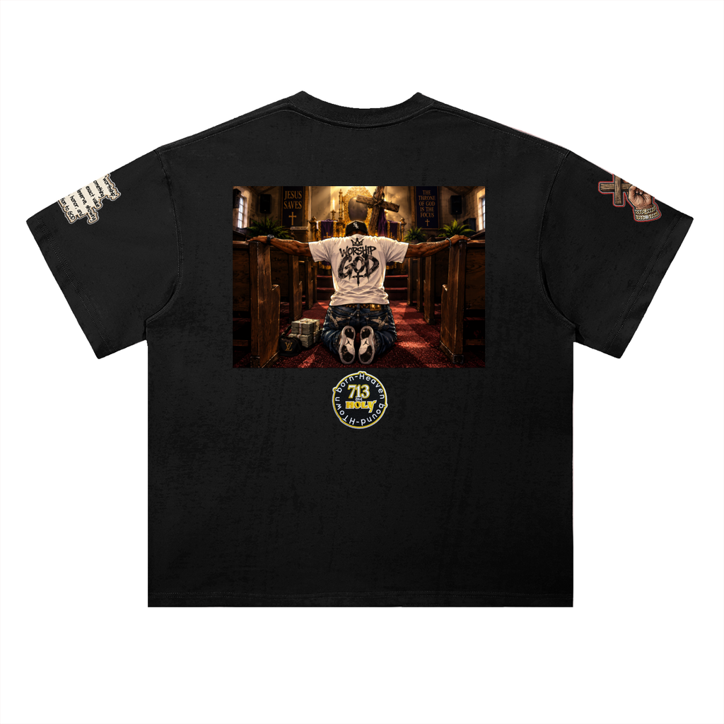 "I WORSHIP" Heavyweight Drop Shoulder Cotton T-Shirt