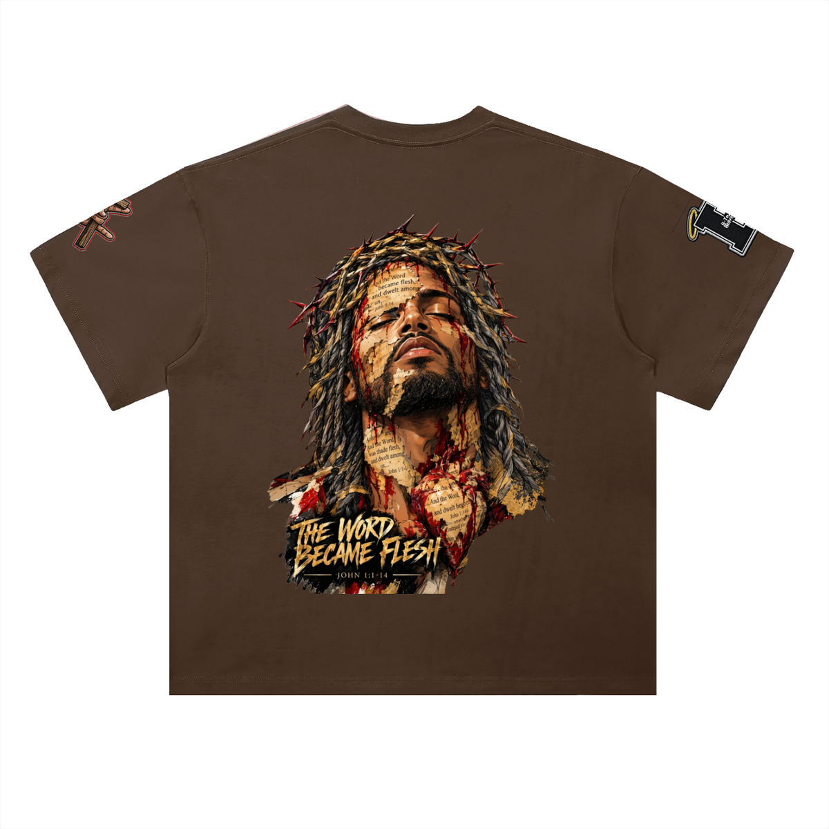 "THE WORD BECAME FLESH" Heavyweight Drop Shoulder Cotton T-Shirt