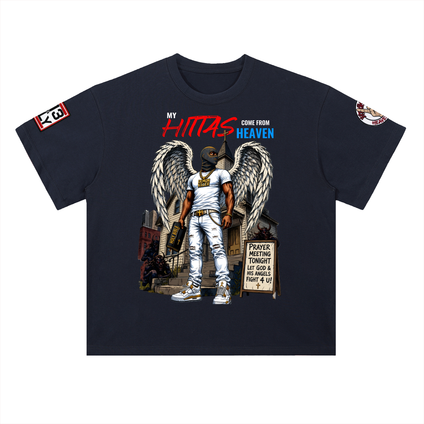 "MY HITTAS COME FROM HEAVEN" Heavyweight Drop Shoulder Cotton T-Shirt