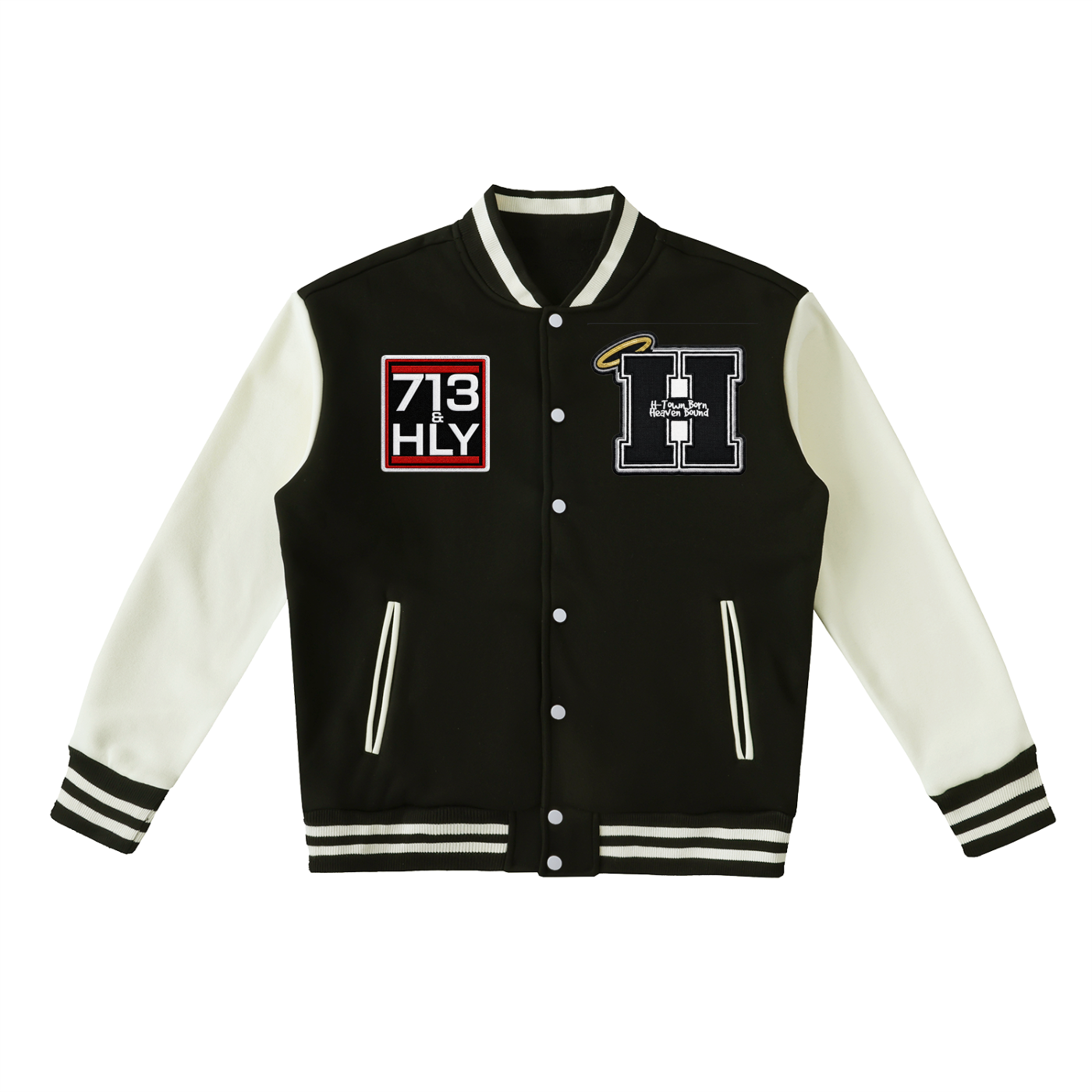 "713 & HOLY" Classic logo Two-Tone Fleeced Varsity Jacket