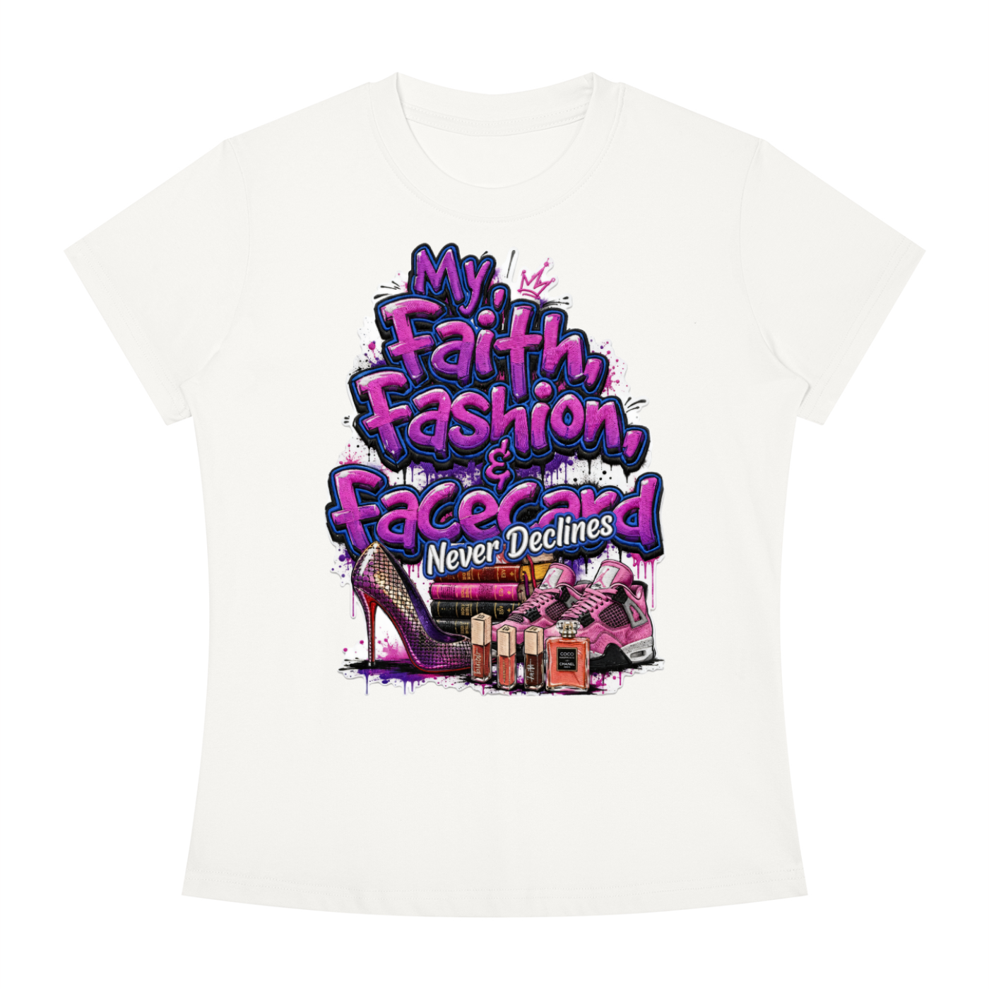 FAITH, FASHION, FACECARD Women's Slim Fit Crewneck T-Shirt