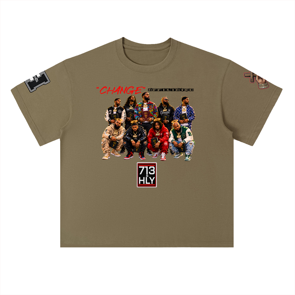 "Change affiliated" Heavyweight Drop Shoulder Cotton T-Shirt