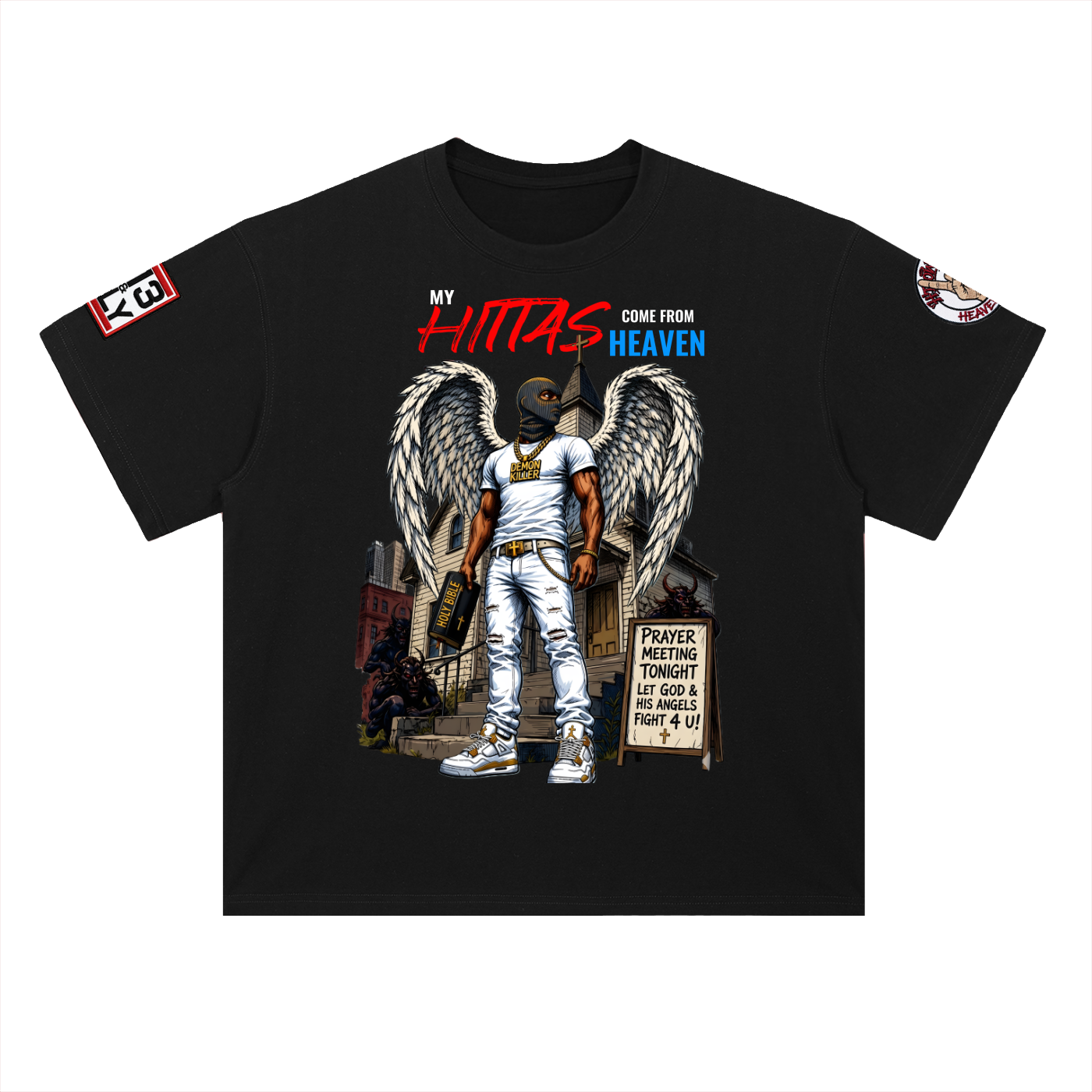 "MY HITTAS COME FROM HEAVEN" Heavyweight Drop Shoulder Cotton T-Shirt