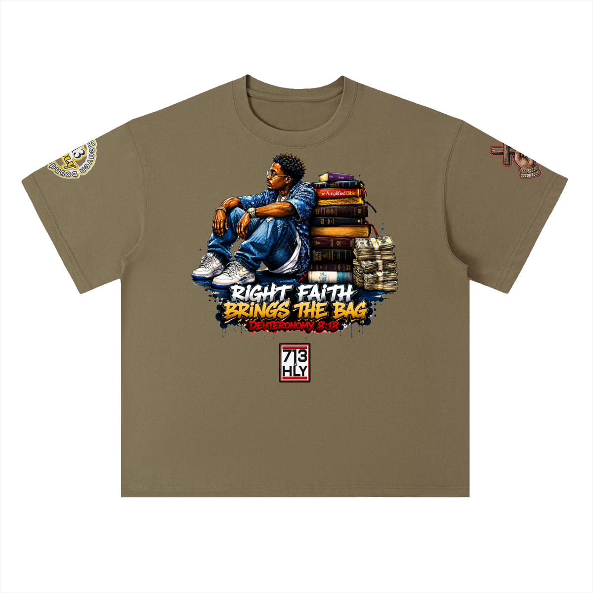 "RIGHT FAITH BRINGS THE BAG" Heavyweight Drop Shoulder Cotton T-Shirt