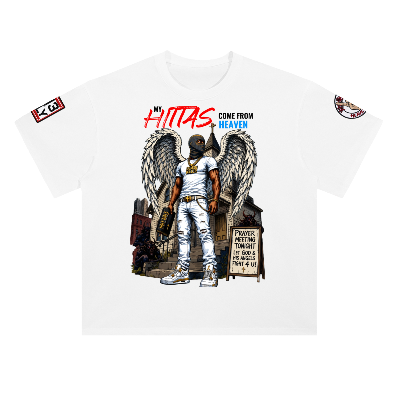 "MY HITTAS COME FROM HEAVEN" Heavyweight Drop Shoulder Cotton T-Shirt