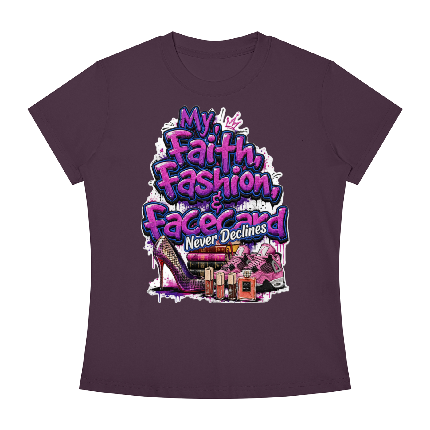 FAITH, FASHION, FACECARD Women's Slim Fit Crewneck T-Shirt
