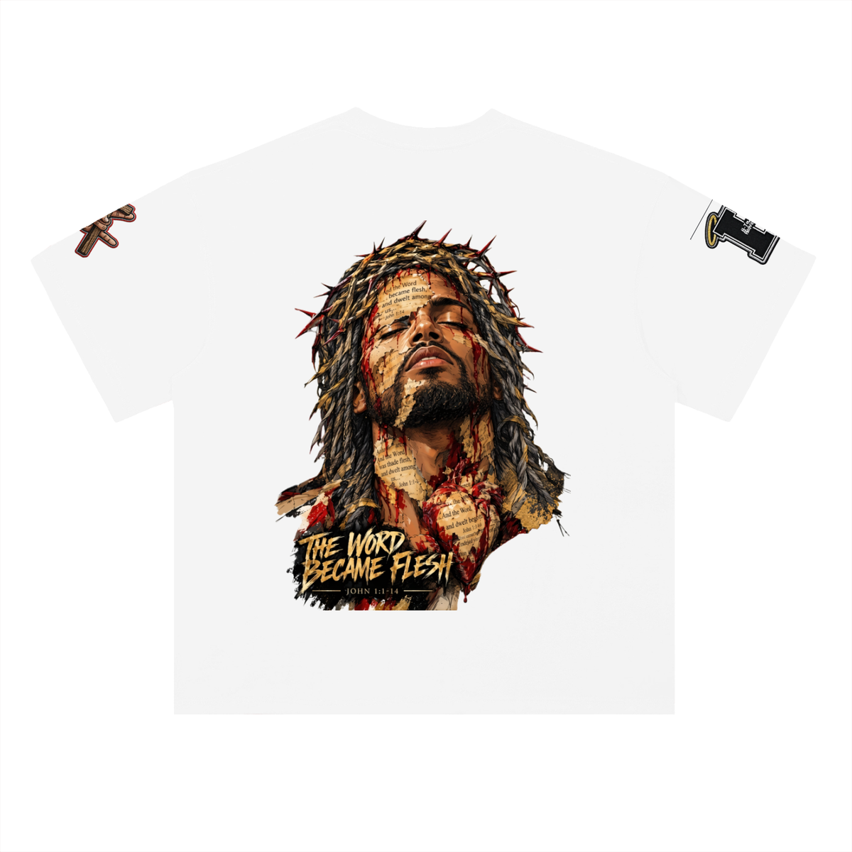 "THE WORD BECAME FLESH" Heavyweight Drop Shoulder Cotton T-Shirt