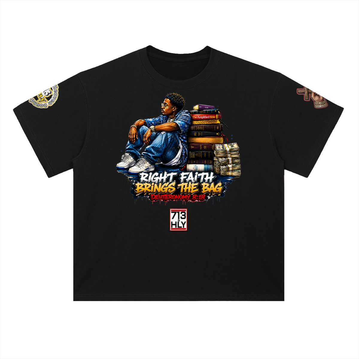 "RIGHT FAITH BRINGS THE BAG" Heavyweight Drop Shoulder Cotton T-Shirt