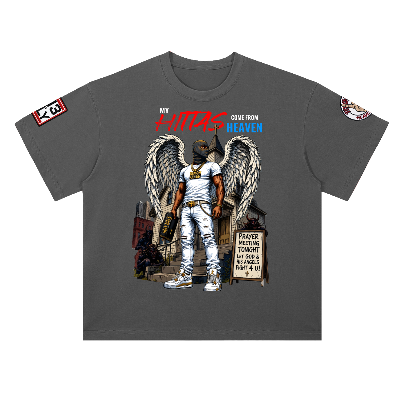 "MY HITTAS COME FROM HEAVEN" Heavyweight Drop Shoulder Cotton T-Shirt