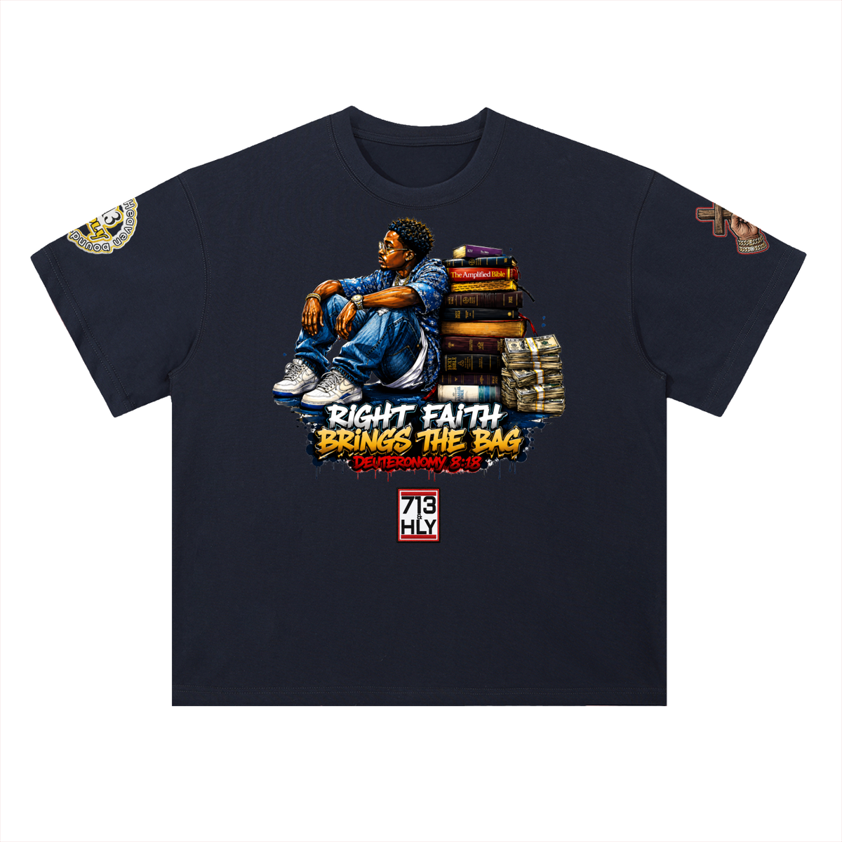 "RIGHT FAITH BRINGS THE BAG" Heavyweight Drop Shoulder Cotton T-Shirt