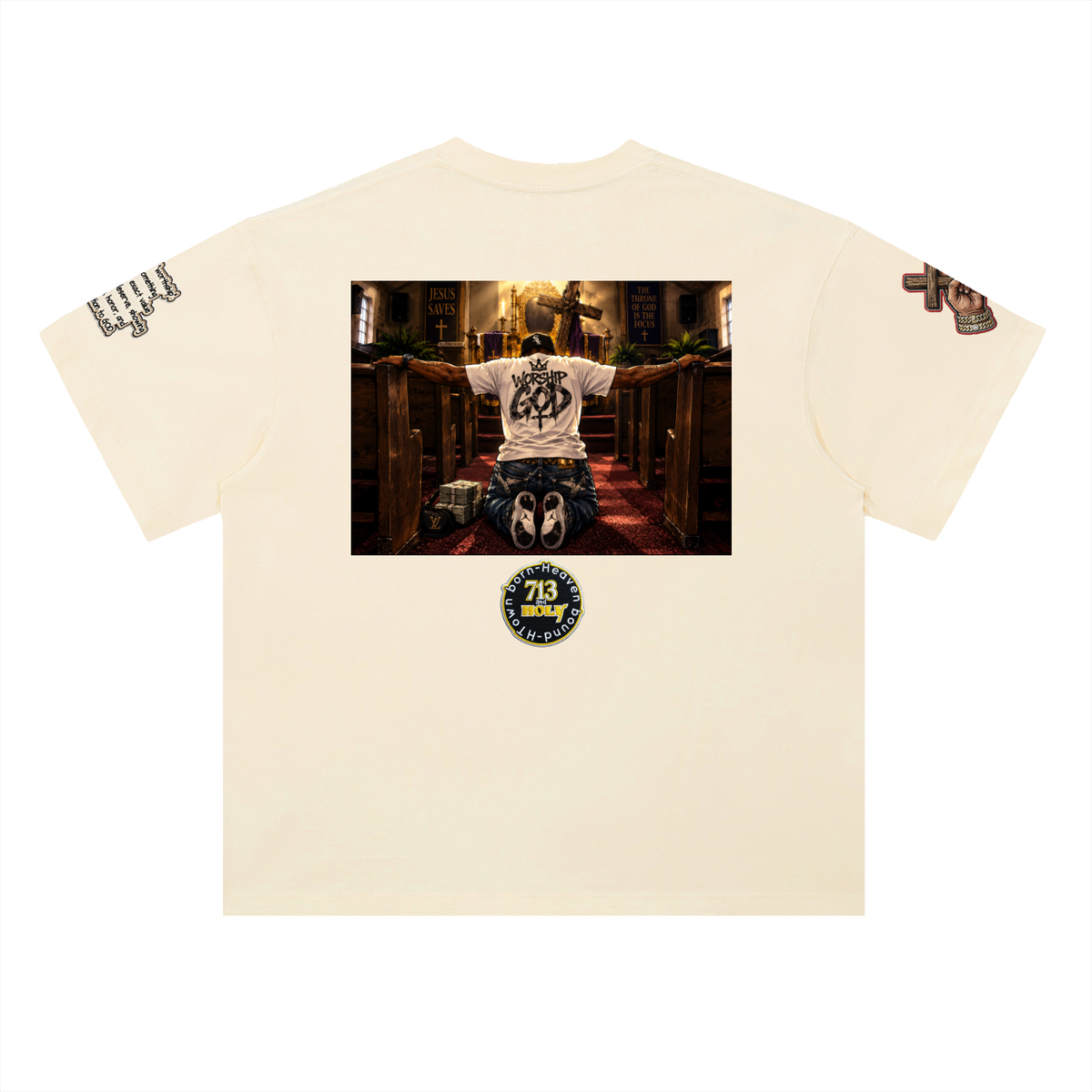 "I WORSHIP" Heavyweight Drop Shoulder Cotton T-Shirt