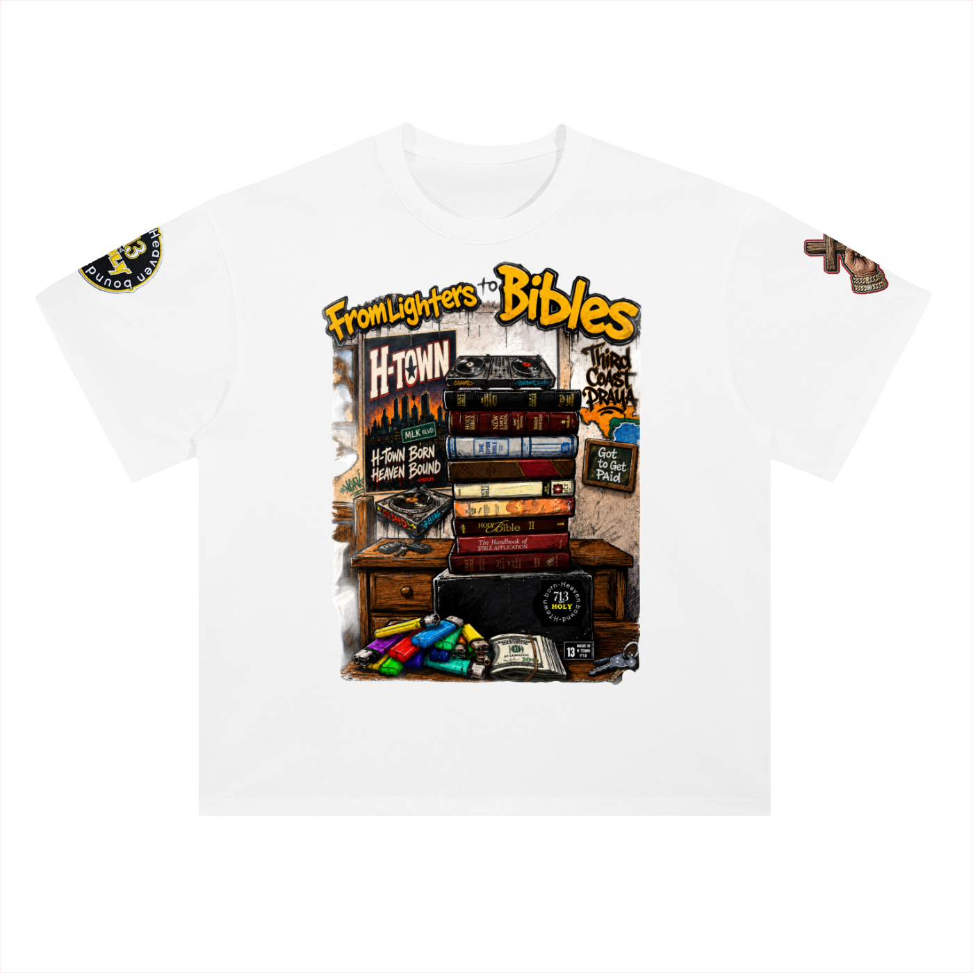 "FROM LIGHTERS TO BIBLES" Heavyweight Drop Shoulder Cotton T-Shirt