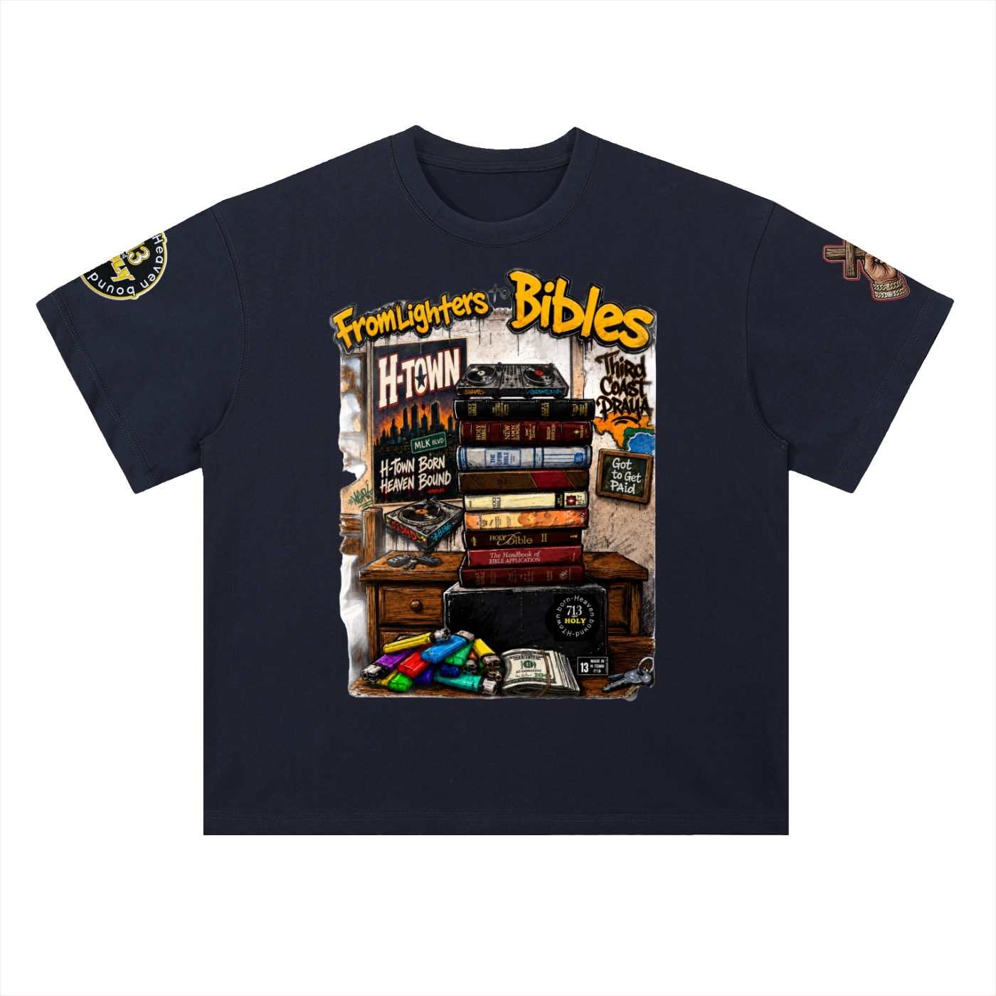 "FROM LIGHTERS TO BIBLES" Heavyweight Drop Shoulder Cotton T-Shirt