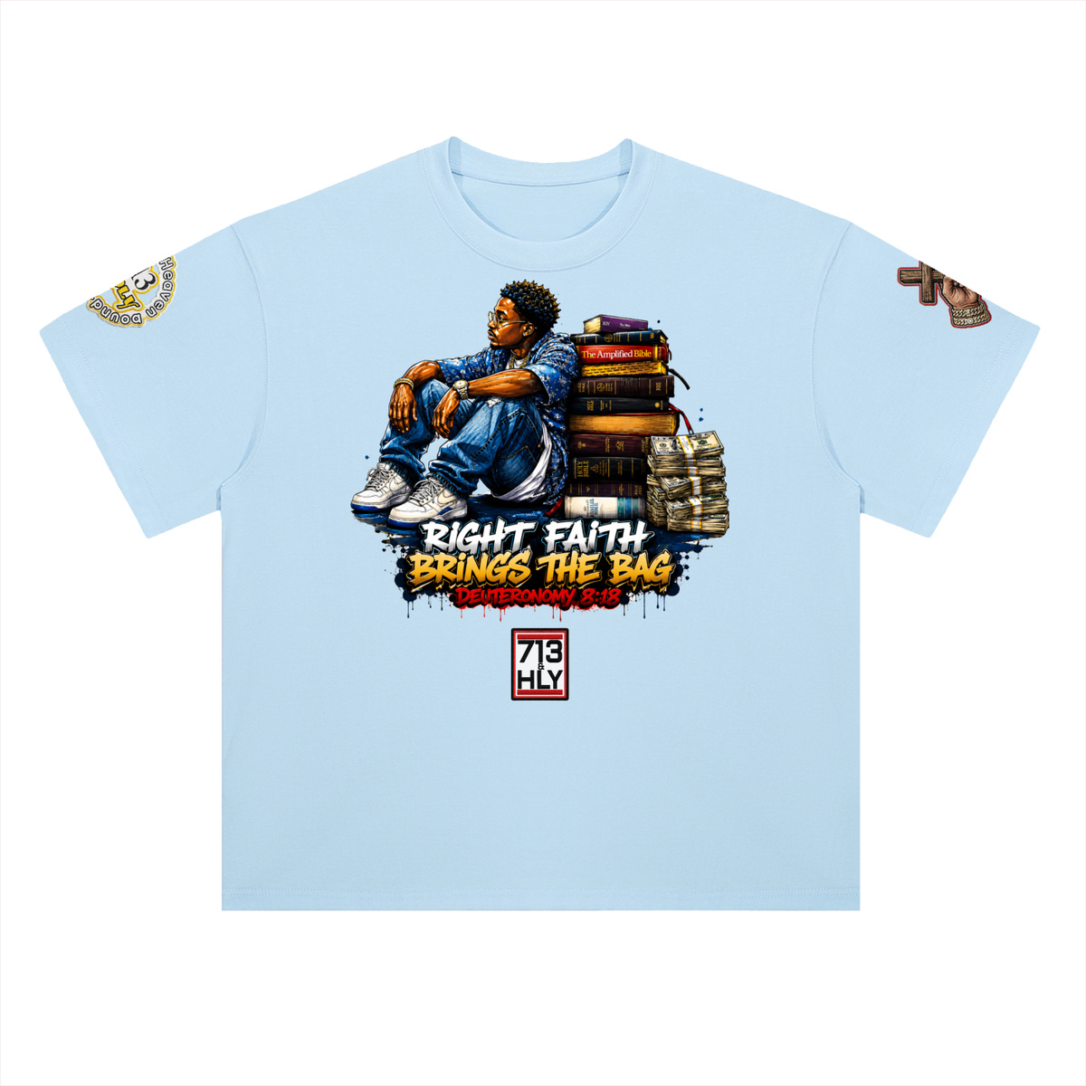 "RIGHT FAITH BRINGS THE BAG" Heavyweight Drop Shoulder Cotton T-Shirt