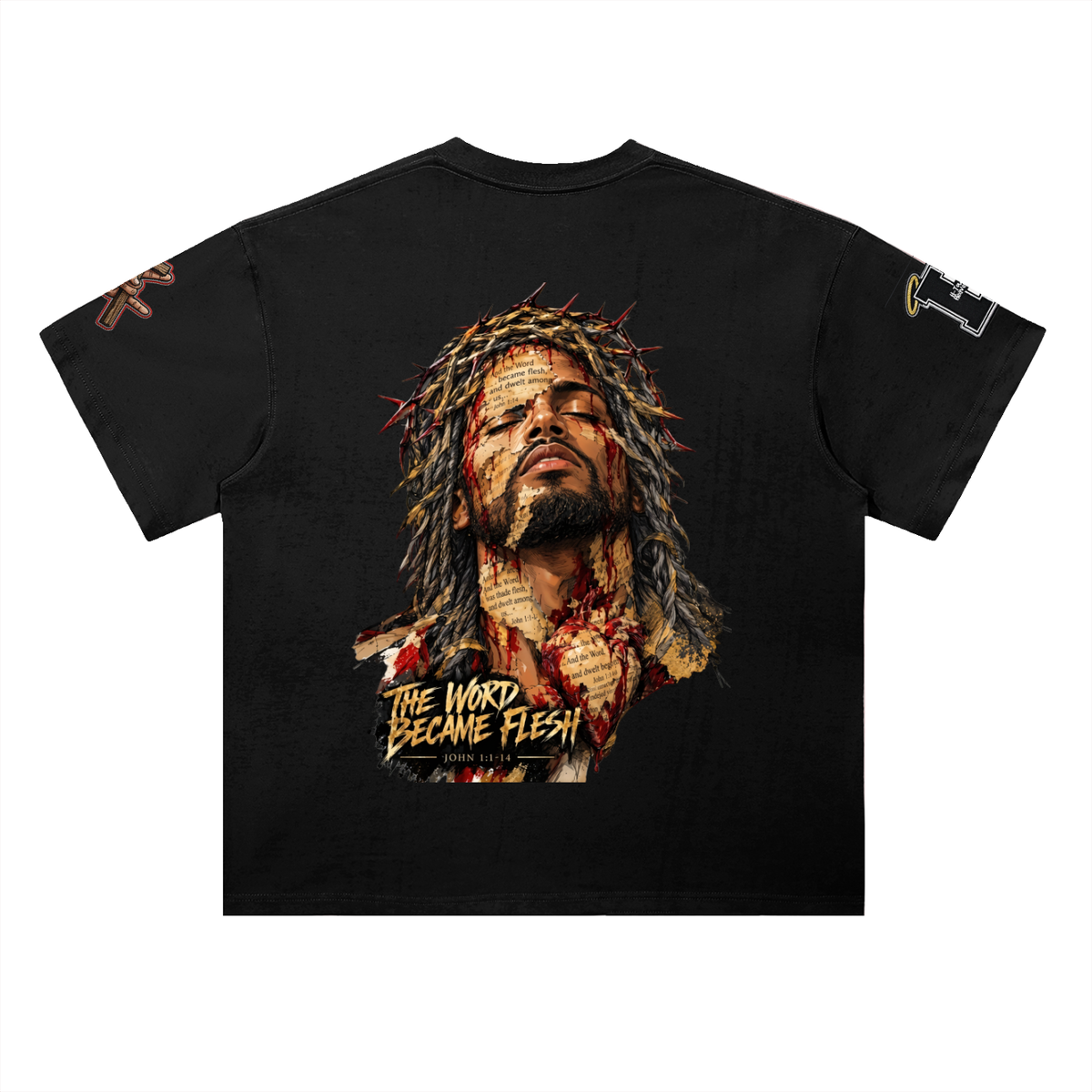 "THE WORD BECAME FLESH" Heavyweight Drop Shoulder Cotton T-Shirt